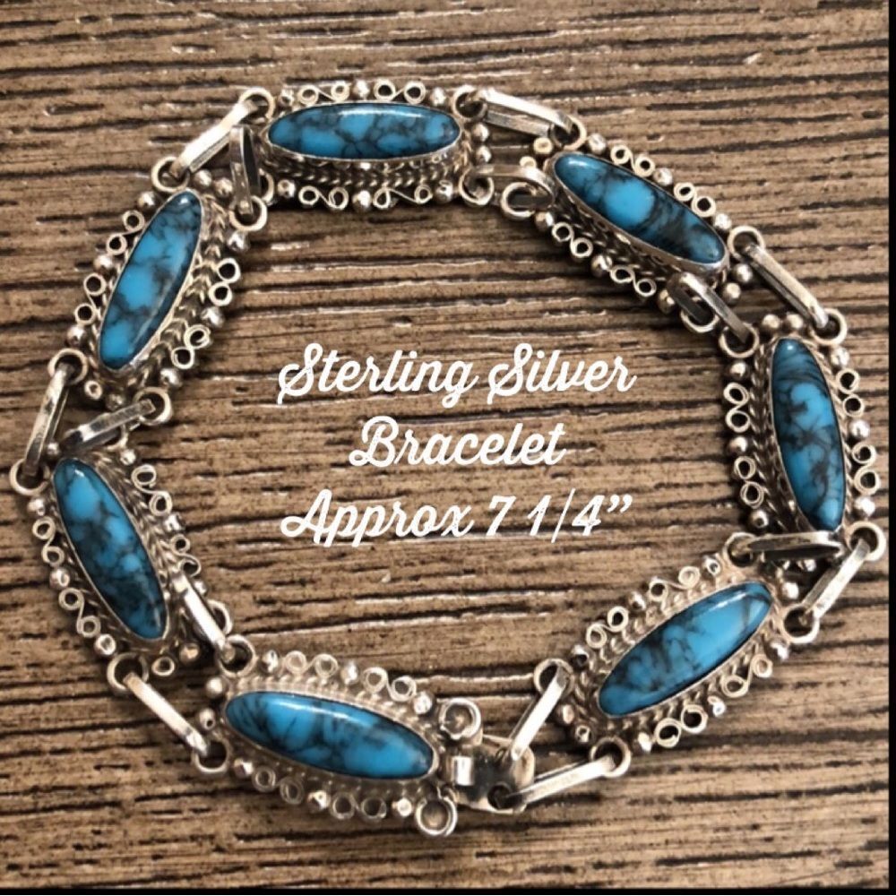Vintage Turquoise & Sterling Silver Link Bracelet